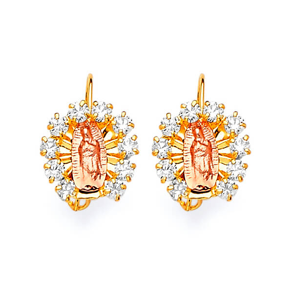 Guadalupe Dangling Earrings with White CZ in 14K Two-Tone Gold