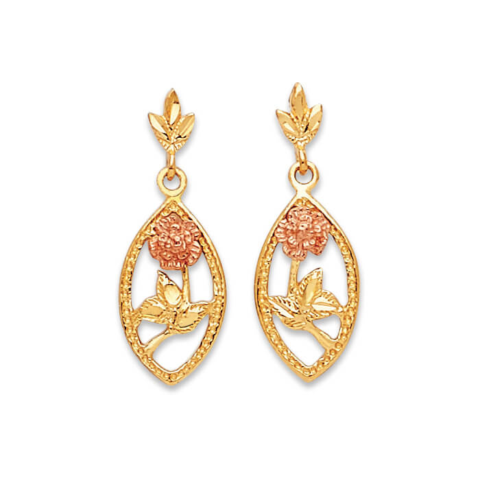 Flower Drop Earrings in 14K Two-Tone Gold and Butterfly Backing