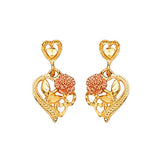 Heart Dangling Earrings in 14K Two-Tone Gold and Butterfly Backing