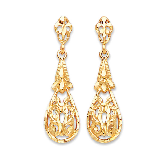 Flower Drop Earrings in 14K Gold and Butterfly Backing