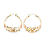 Dove Hoop Earrings with White CZ in 14K Two-Tone Gold