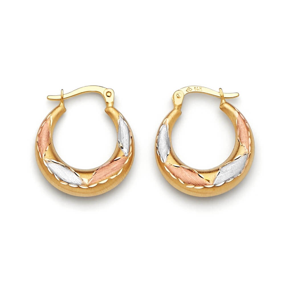 Scallop Hoop Earrings in 14K Tri-Color Gold
