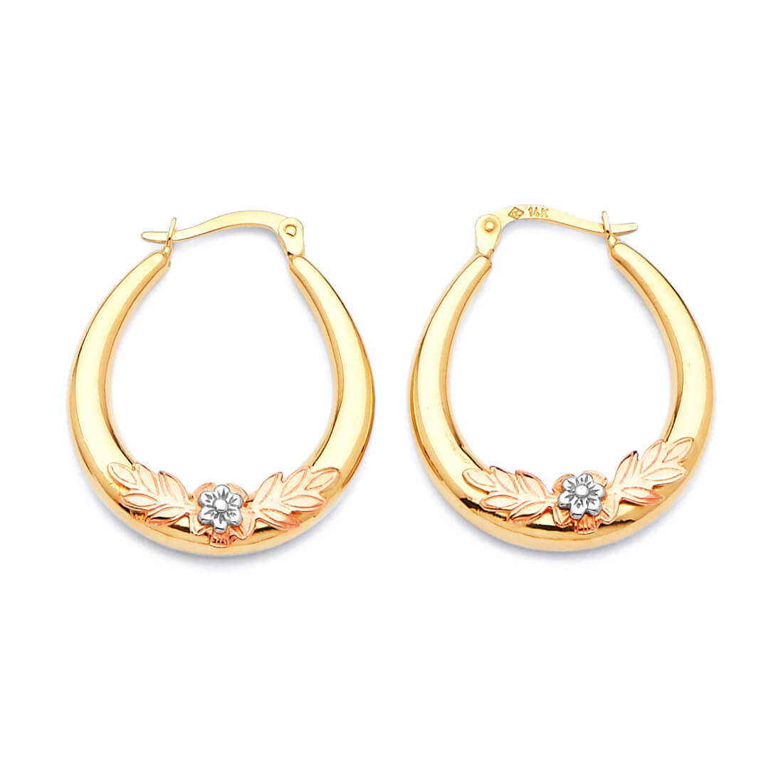 Flower Scallop Hoop Earrings in 14K Tri-Color Gold