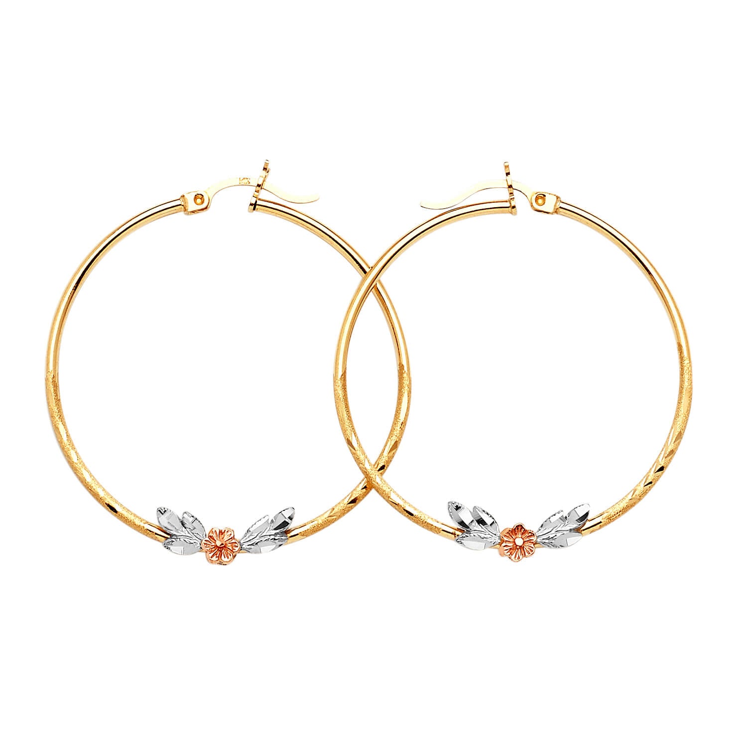 Flower Hoop Earrings in 14K Tri-Color Gold