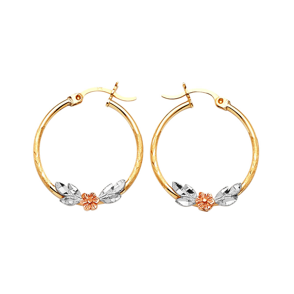 Flower Hoop Earrings in 14K Tri-Color Gold