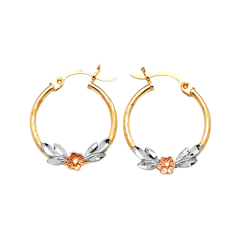 Flower Hoop Earrings in 14K Tri-Color Gold