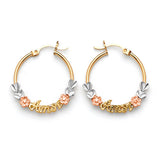 Heart Hoop Earrings in 14K Tri-Color Gold
