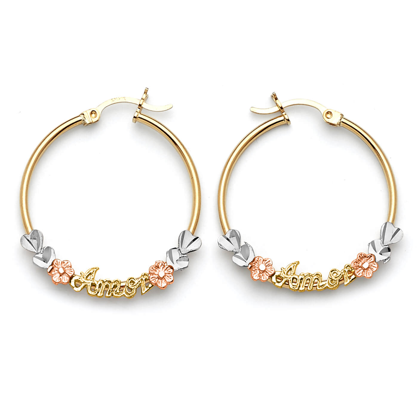 Heart Hoop Earrings in 14K Tri-Color Gold