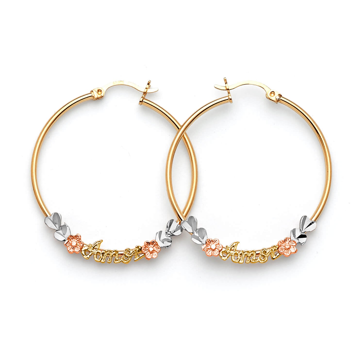 Heart Hoop Earrings in 14K Tri-Color Gold
