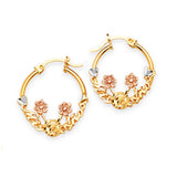Flower Hoop Earrings in 14K Tri-Color Gold