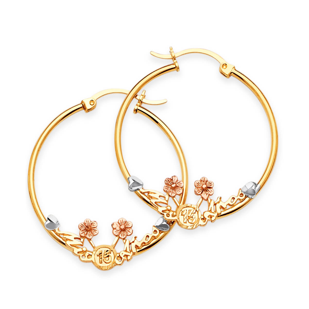 Flower Hoop Earrings in 14K Tri-Color Gold