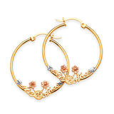 Flower Hoop Earrings in 14K Tri-Color Gold