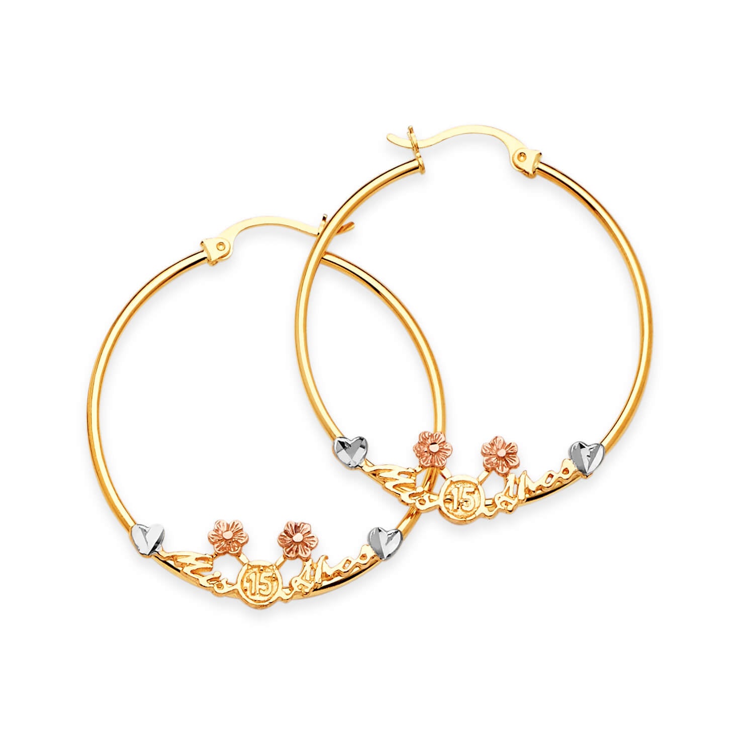 Flower Hoop Earrings in 14K Tri-Color Gold