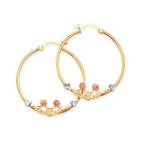Flower Hoop Earrings in 14K Tri-Color Gold