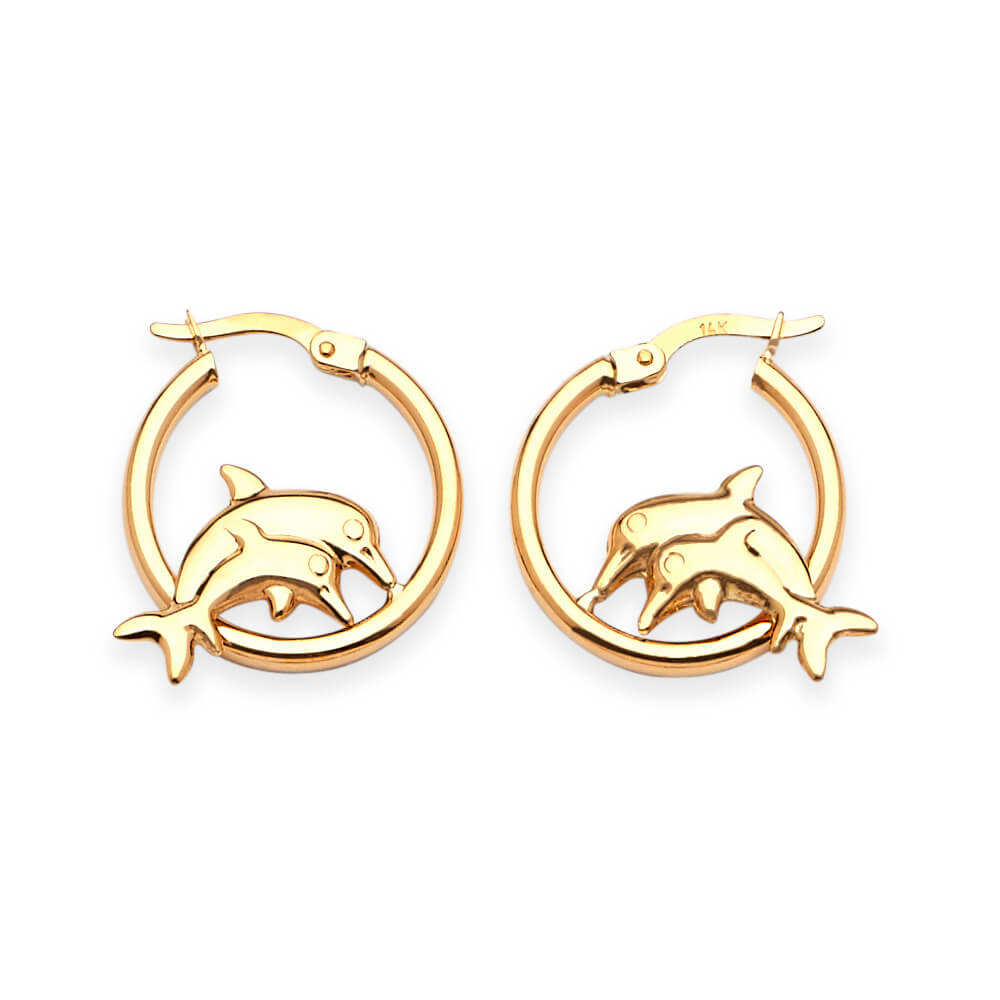 Dolphin Hoop Earrings in 14K Gold