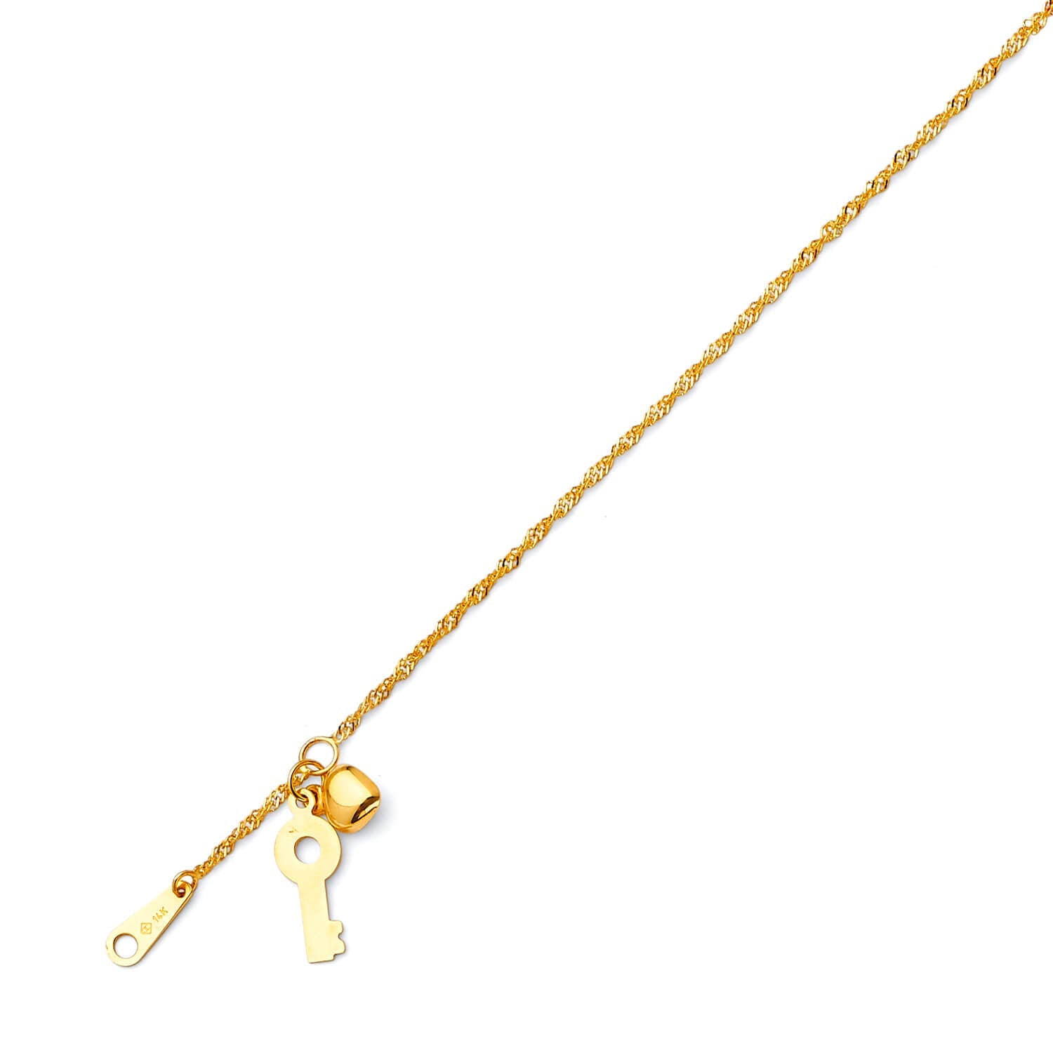 Adjustable Key Charm Anklet in 14K Gold