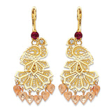 Chandelier Earrings with Red CZ in 14K Two-Tone Gold