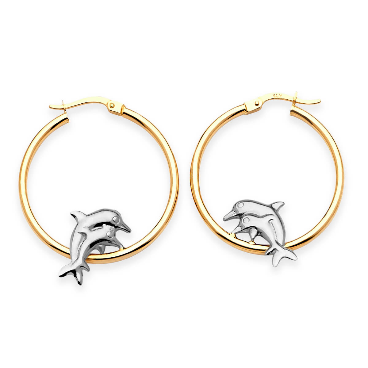 Dolphin Hoop Earrings in 14K Two-Tone Gold