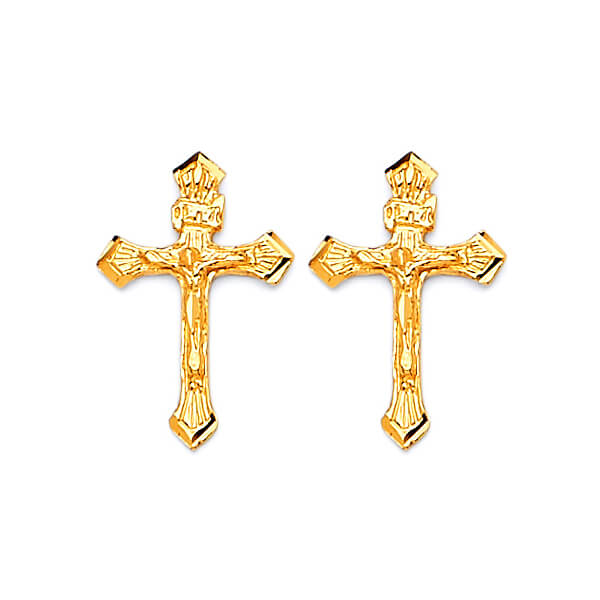Crucifix Stud Earrings in 14K Gold and Butterfly Backing