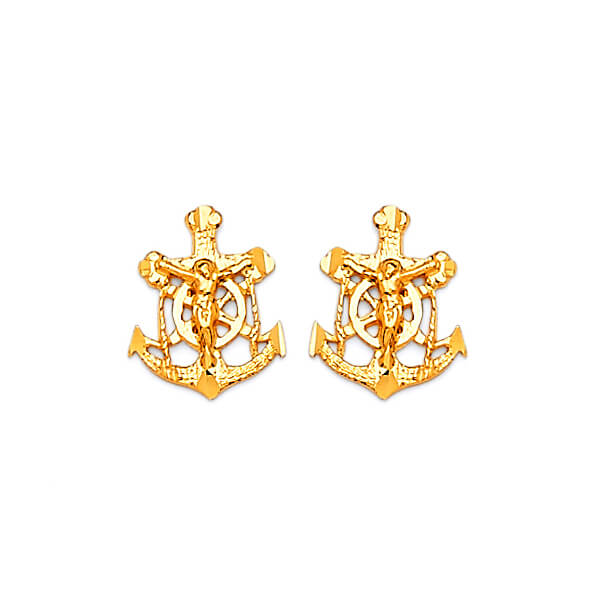 Crucifix Stud Earrings in 14K Gold and Butterfly Backing