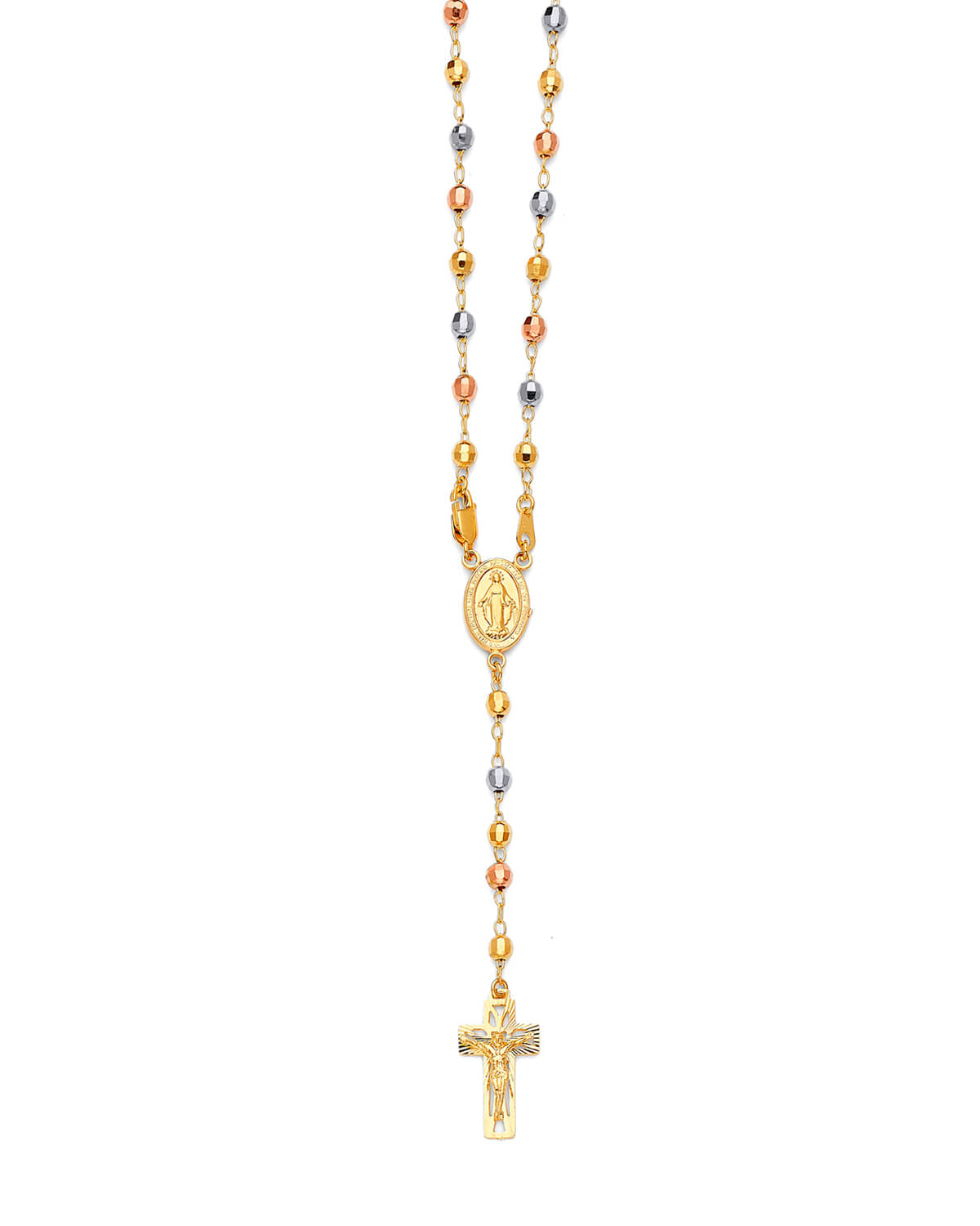 Crucifix Five-Decade Rosary Necklace in 14K Tri-Color Gold
