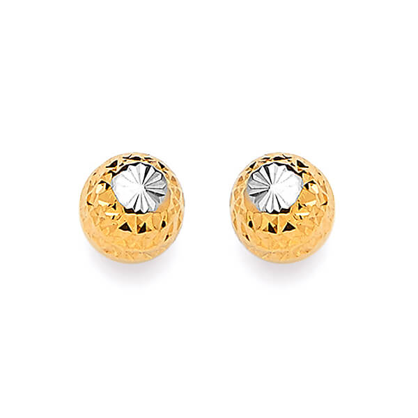 Gold Ball Stud Earrings in 14K Two-Tone Gold and Butterfly Backing