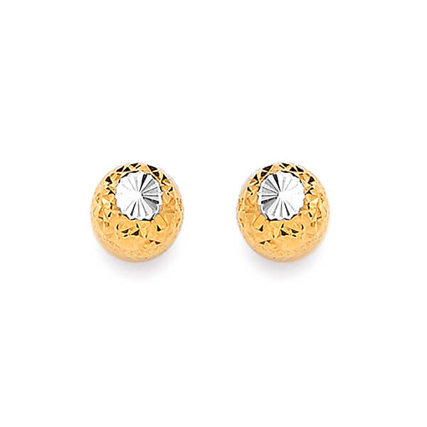 Gold Ball Stud Earrings in 14K Two-Tone Gold and Butterfly Backing