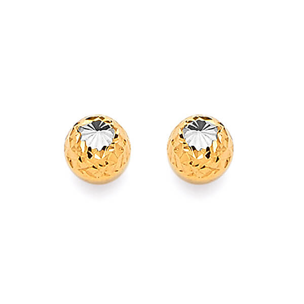 Gold Ball Stud Earrings in 14K Two-Tone Gold and Butterfly Backing