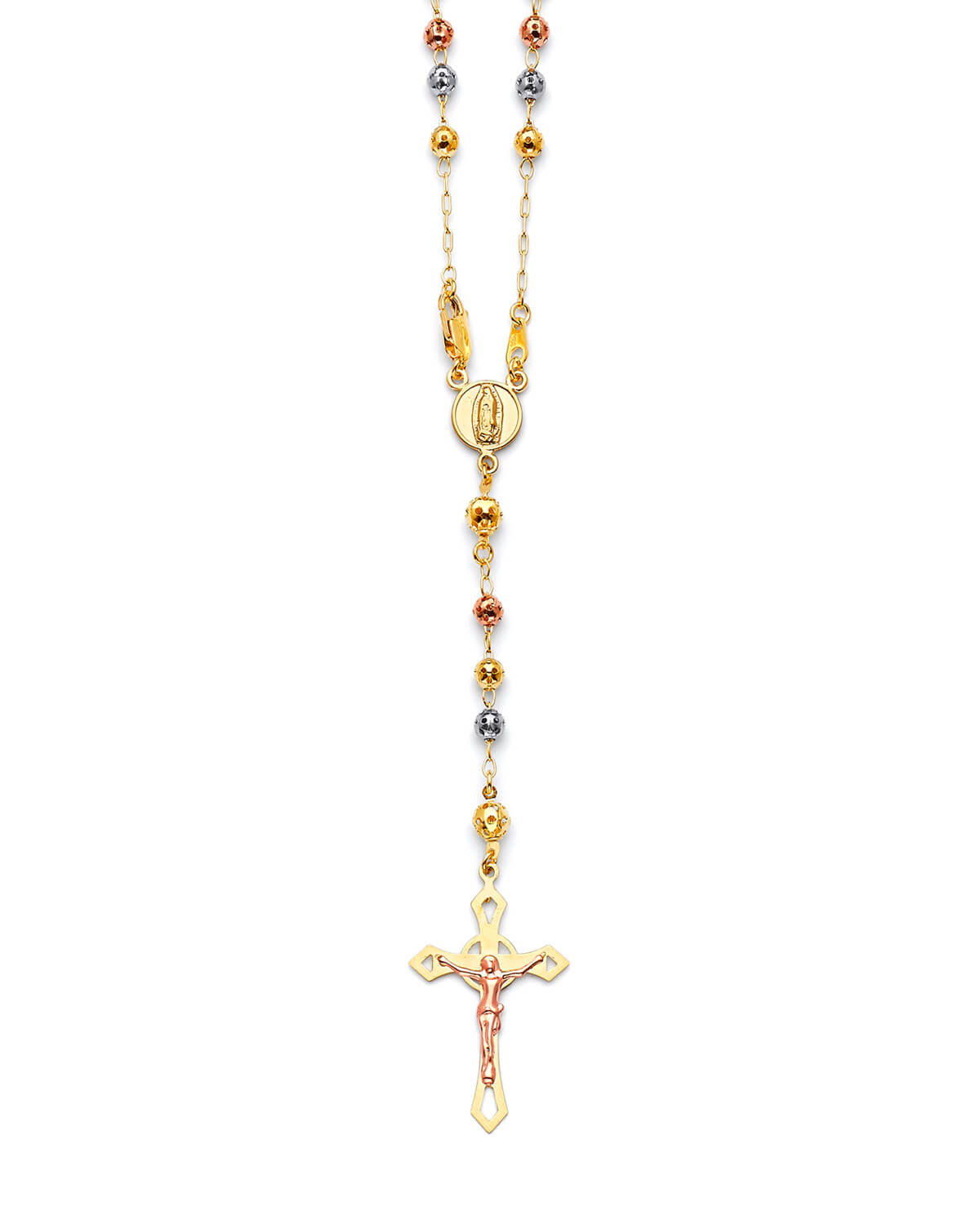 Crucifix Five-Decade Rosary Necklace in 14K Tri-Color Gold