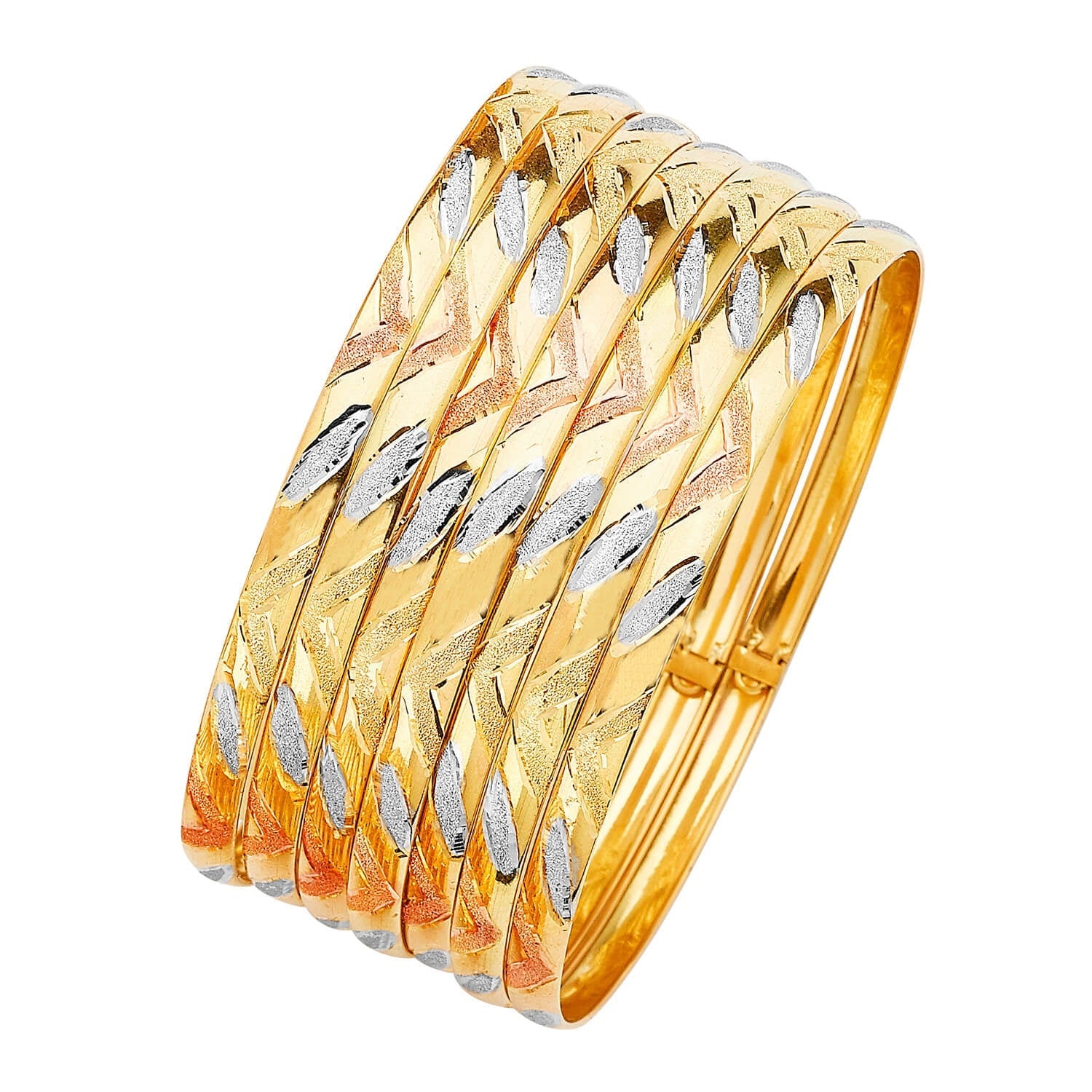 Flexible Ladies 7-Day Bangle in 14K Tri-Color Gold