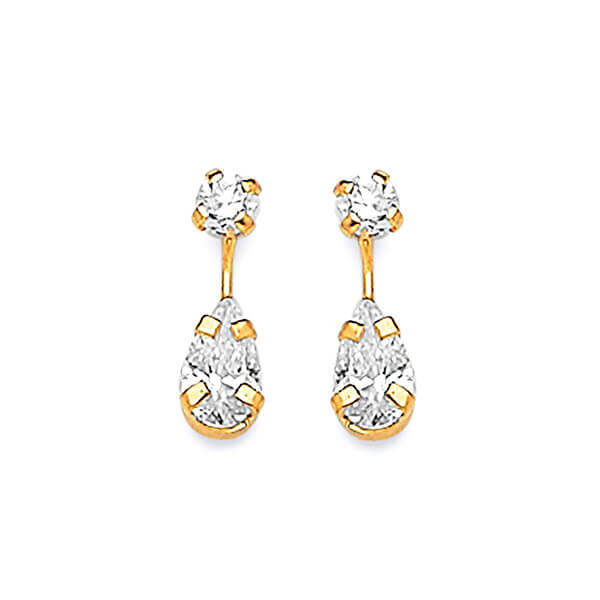 Dangling Earrings with White CZ in 14K Gold and Butterfly Backing