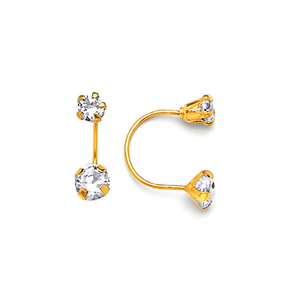 Telephone Stud Earrings with White CZ in 14K Gold and Screw Backing