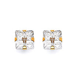 Solitaire Stud Earrings with White CZ in 14K Gold and Butterfly Backing