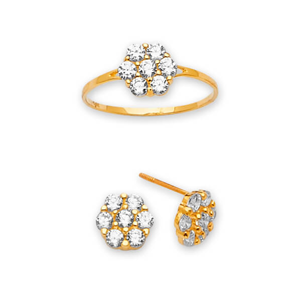 White CZ Flower Girls Two-Piece Set in 14K Gold