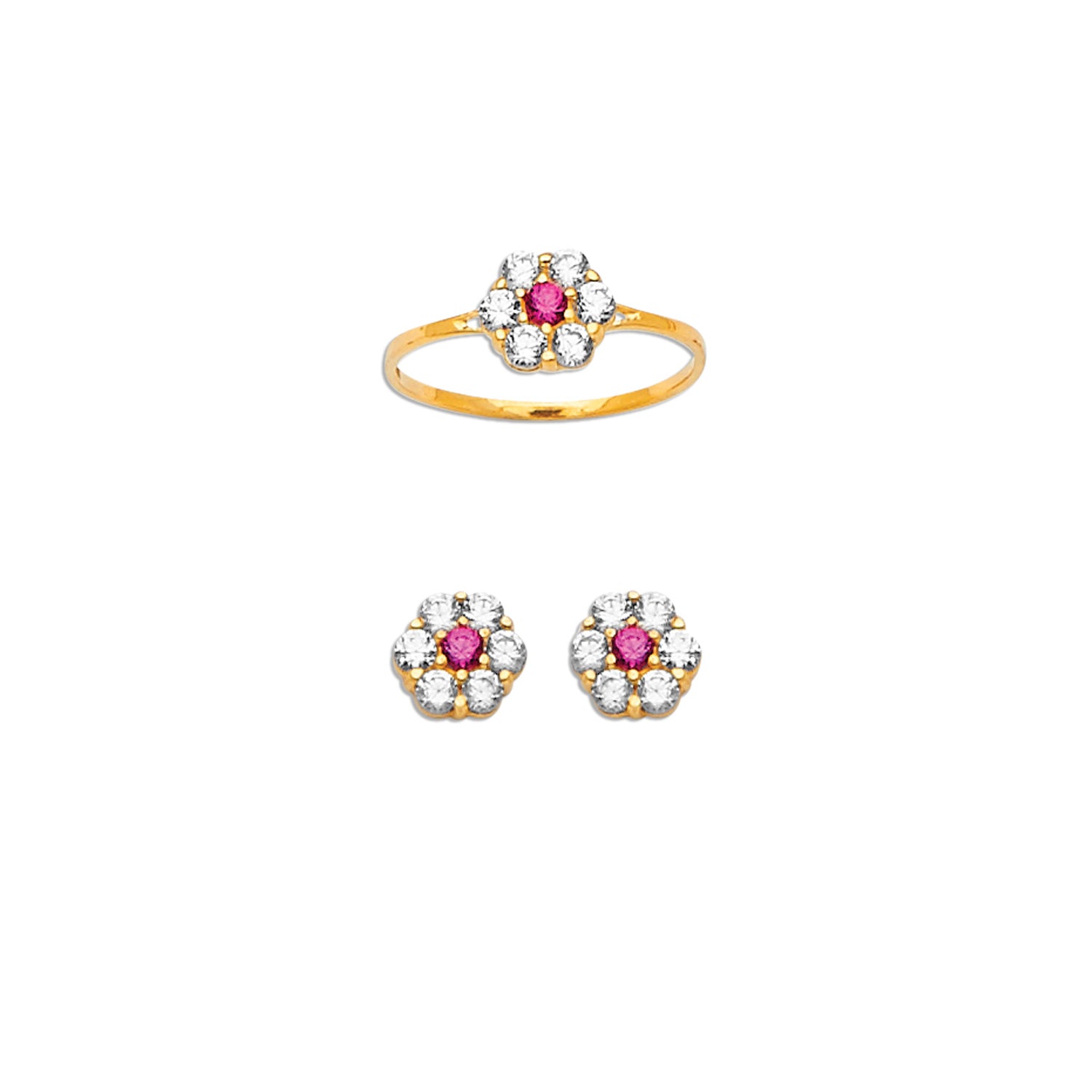 Red CZ Flower Girls Two-Piece Set in 14K Gold