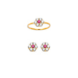 Red CZ Flower Girls Two-Piece Set in 14K Gold