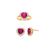 Red CZ Girls Two-Piece Set in 14K Gold