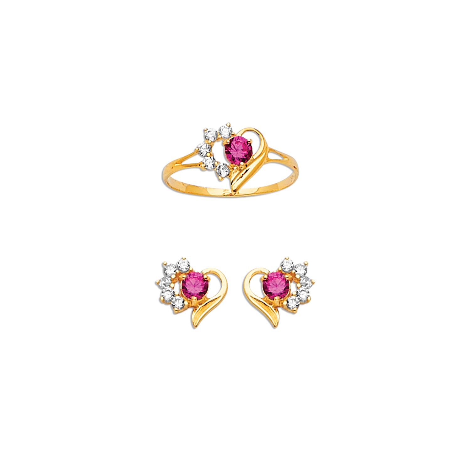 Red CZ Heart Girls Two-Piece Set in 14K Gold