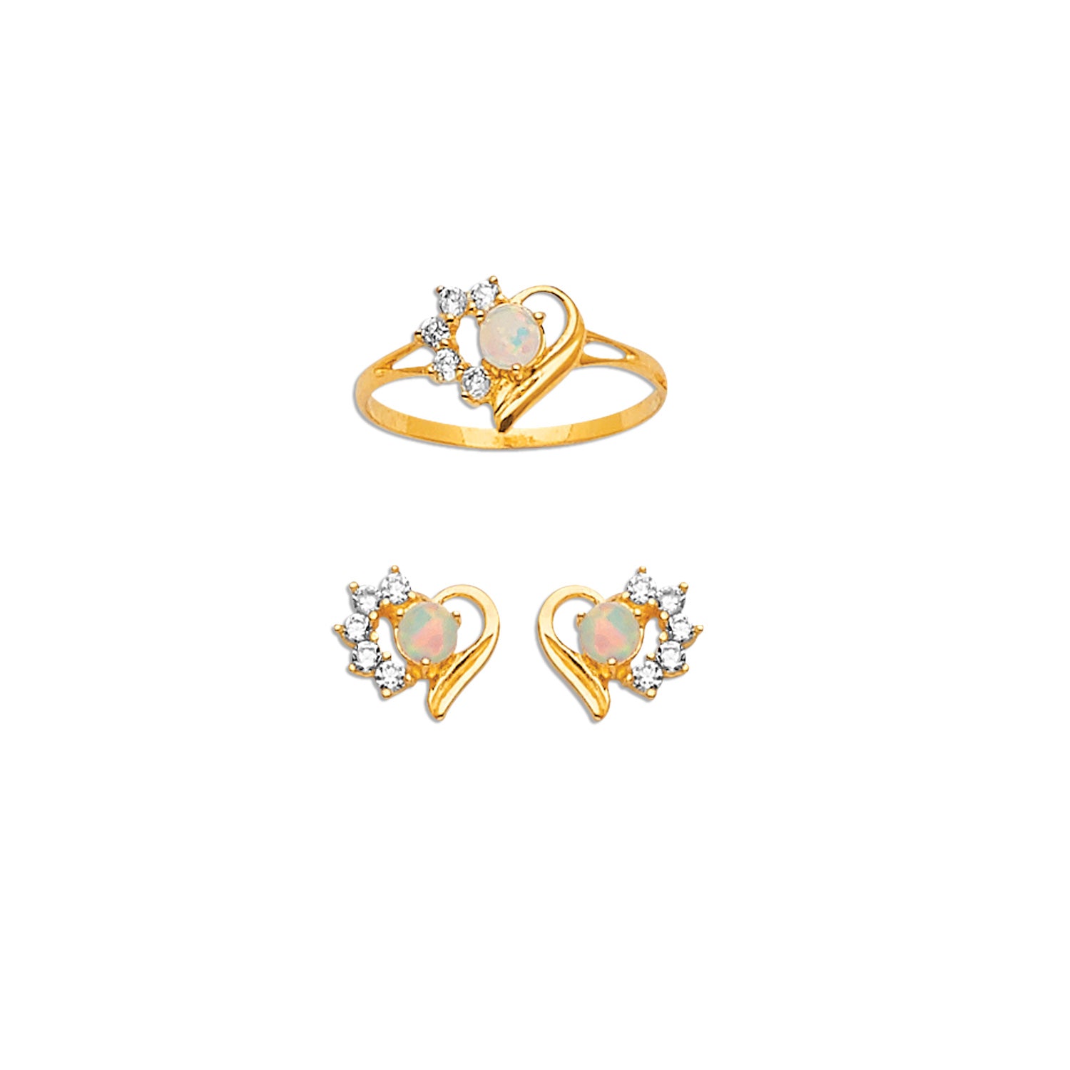 White CZ and Opal Heart Girls Two-Piece Set in 14K Gold