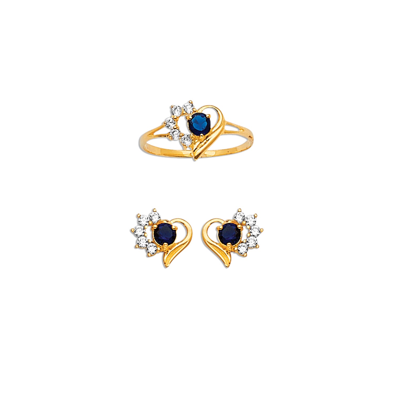 Blue & White CZ Heart Girls Two-Piece Set in 14K Gold