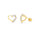 Heart Stud Earrings with White CZ in 14K Gold and Screw Backing