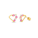 Heart Stud Earrings with Pink & White CZ in 14K Gold and Screw Backing