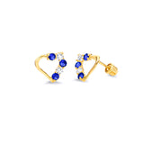 Heart Stud Earrings with Blue & White CZ in 14K Gold and Screw Backing