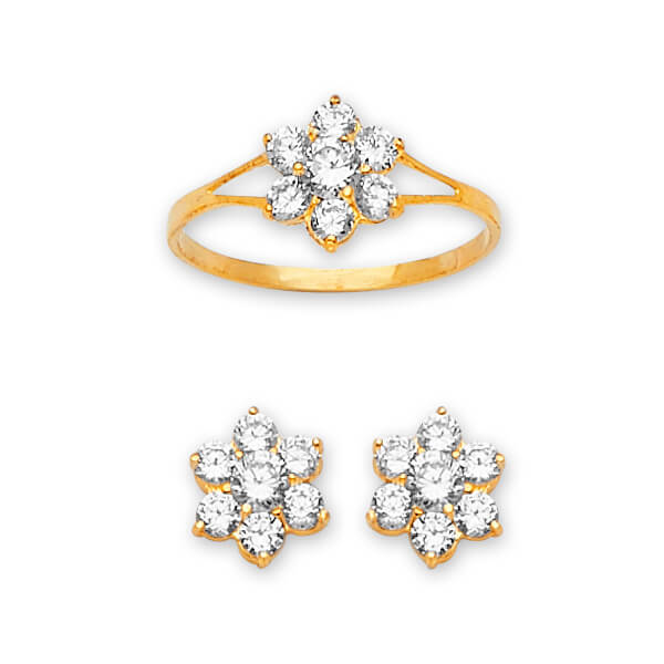White CZ Flower Girls Two-Piece Set in 14K Gold