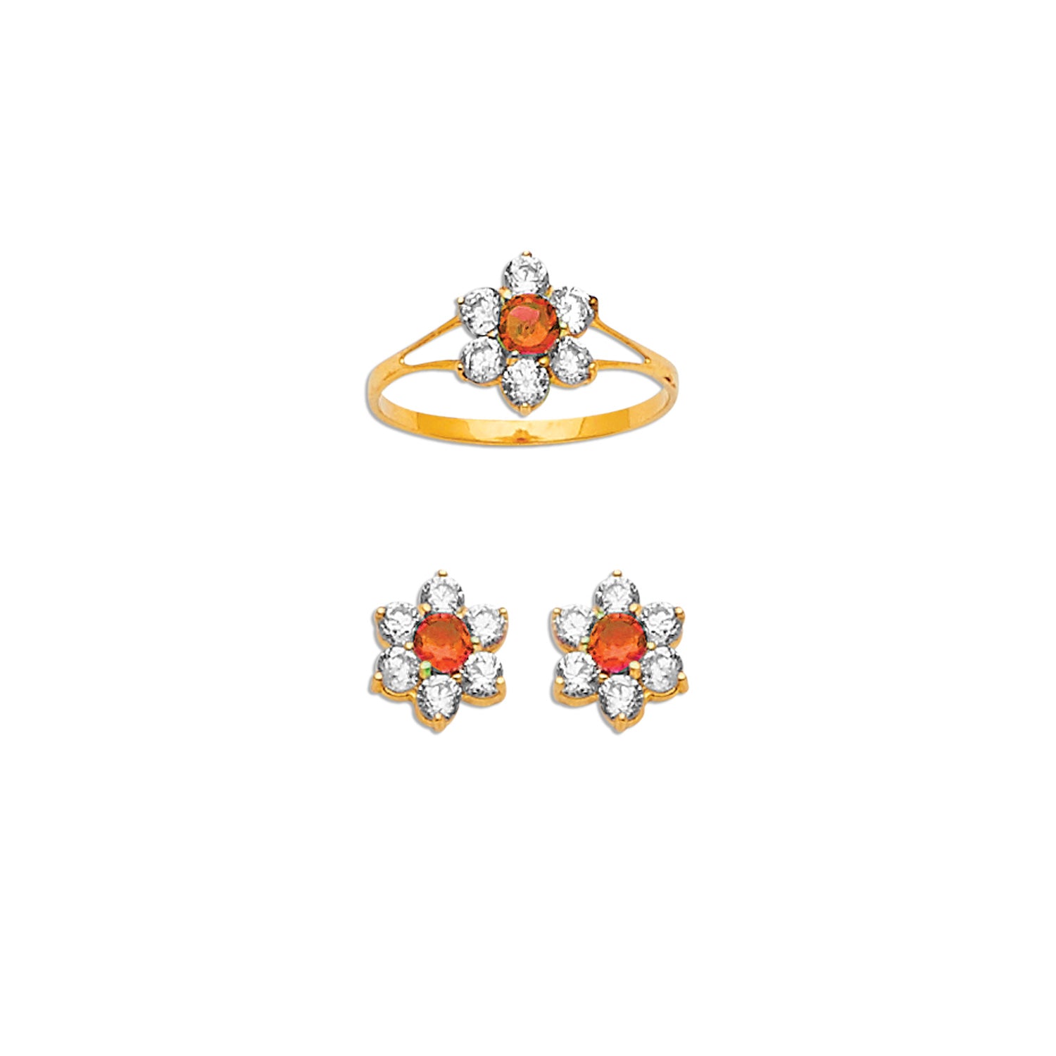 Orange & White CZ Flower Girls Two-Piece Set in 14K Gold