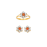 Orange & White CZ Flower Girls Two-Piece Set in 14K Gold