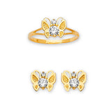 White CZ Butterfly Girls Two-Piece Set in 14K Gold