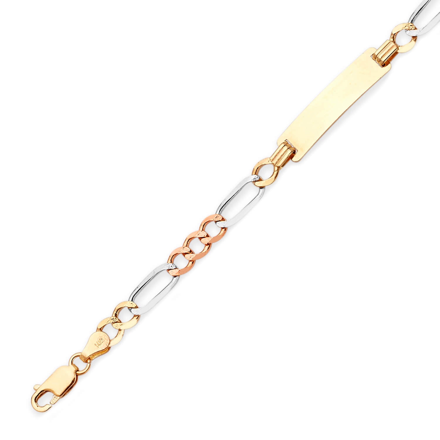 Figaro Kids ID Bracelet In 14K Tri-Color Gold