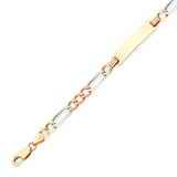Figaro Kids ID Bracelet In 14K Tri-Color Gold