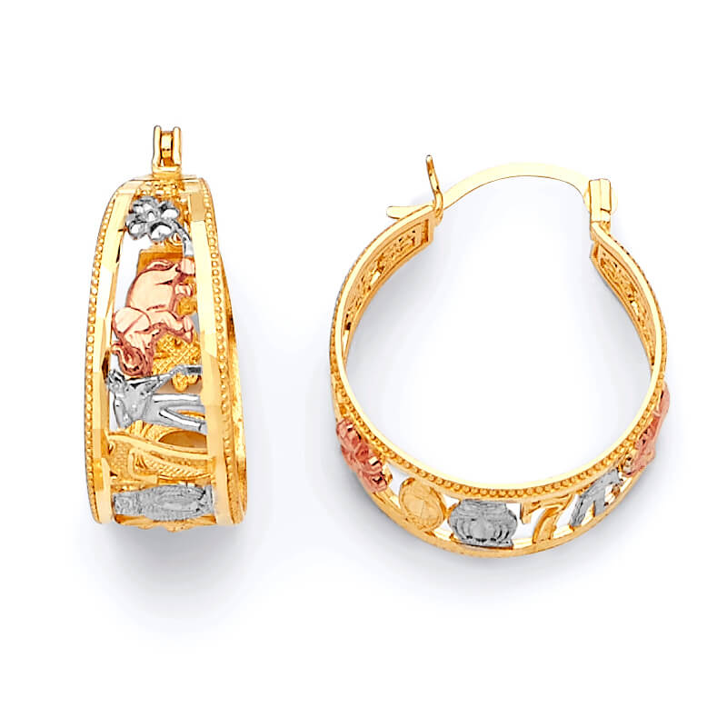 Bangle Hoop Earrings in 14K Tri-Color Gold